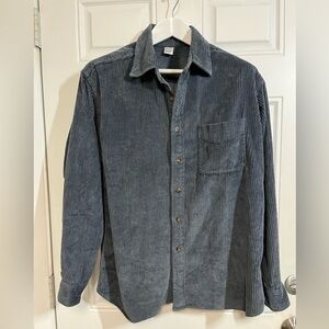Men’s Blue Corduroy Shirt Oversized Medium 100% Cotton Long Sleeve Button Front